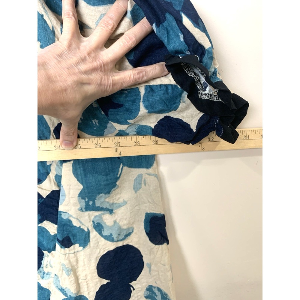 NEW Artsy Lagenlook Linen Top Womens One Size Abstract Blue Print HiLow - Picture 5 of 14
